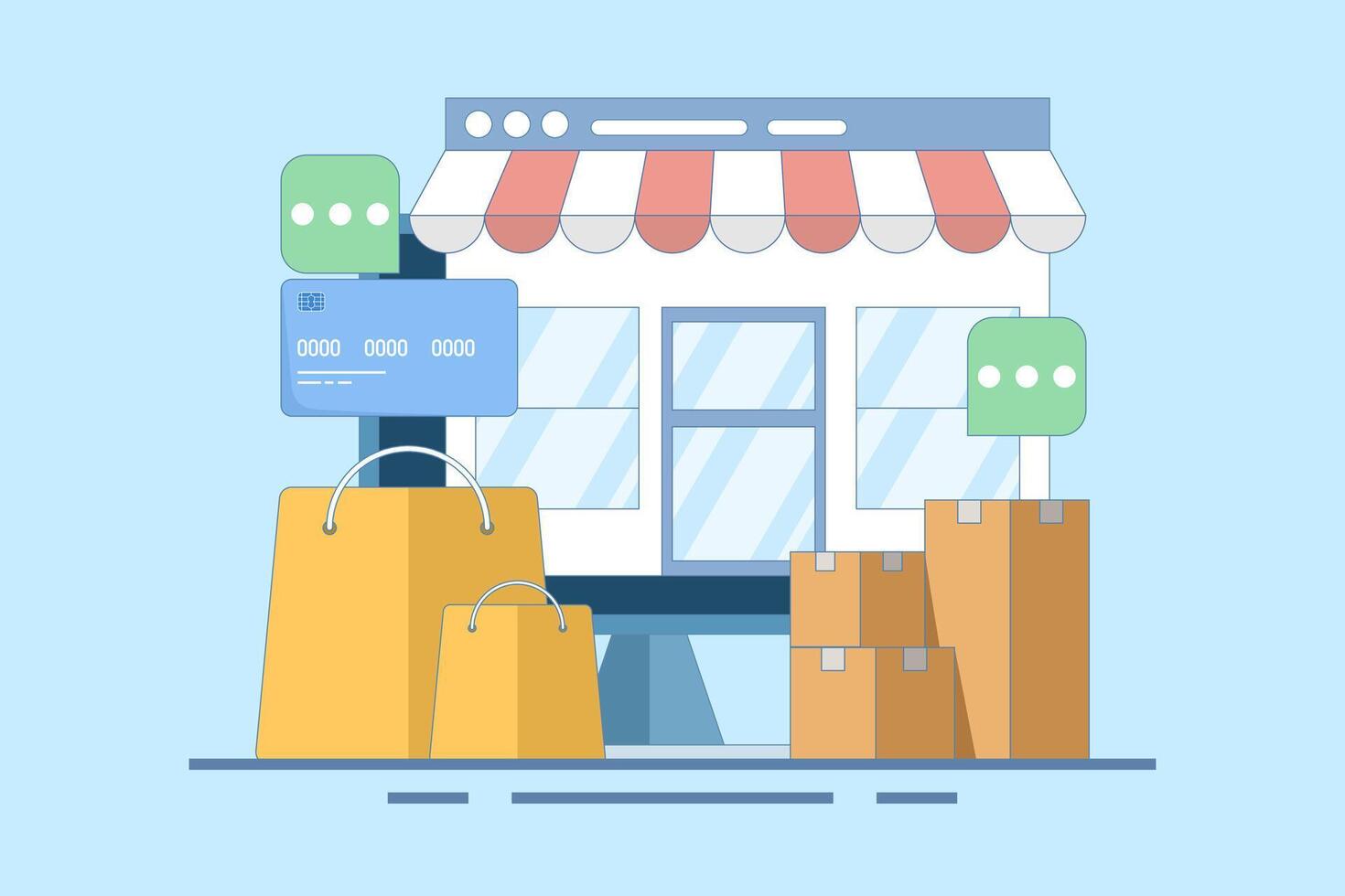 Online shopping concept on website or mobile app, marketing and digital marketing. Online shopping store on website. Digital store promotion, online payment, delivery, sales. Flat design illustration. vector