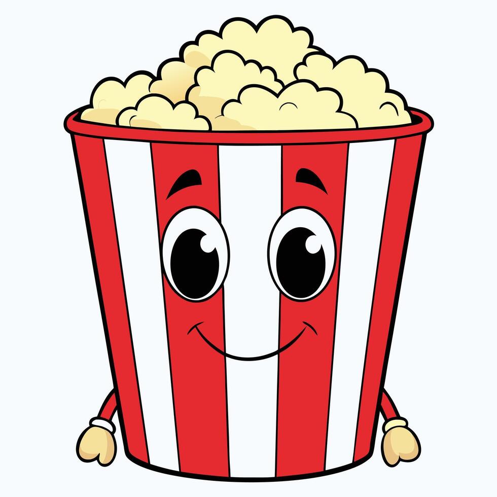 A cartoon popcorn bucket with eyes and a smile vector