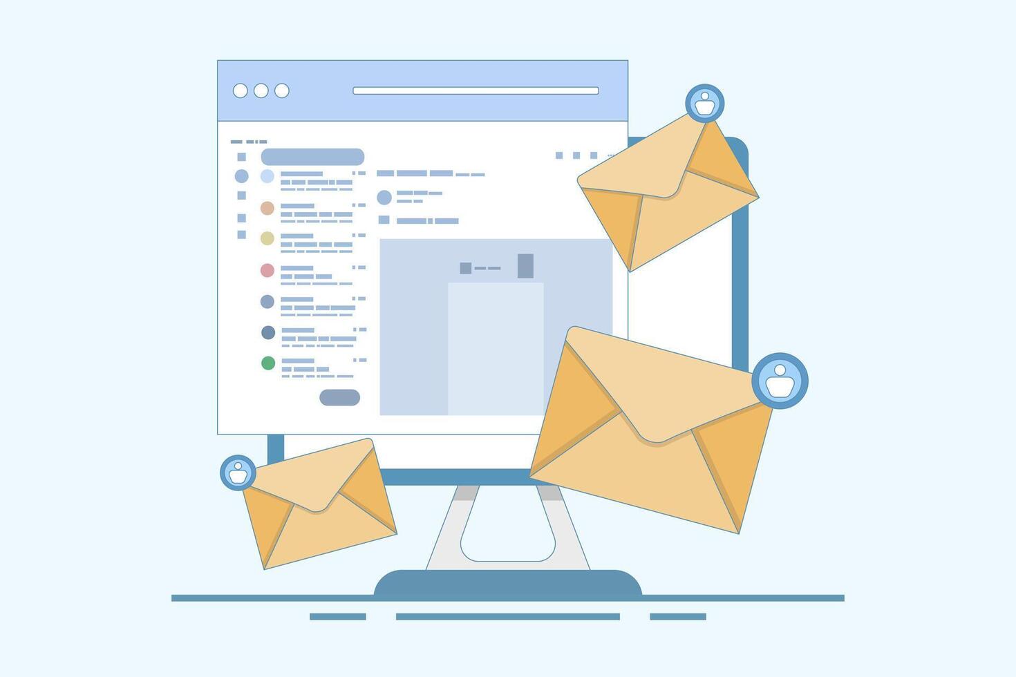 Email marketing concept, Send Email, Send email message, Contact us page on website, Contact us online form, Email communication for business. flat cartoon design illustration on background. vector