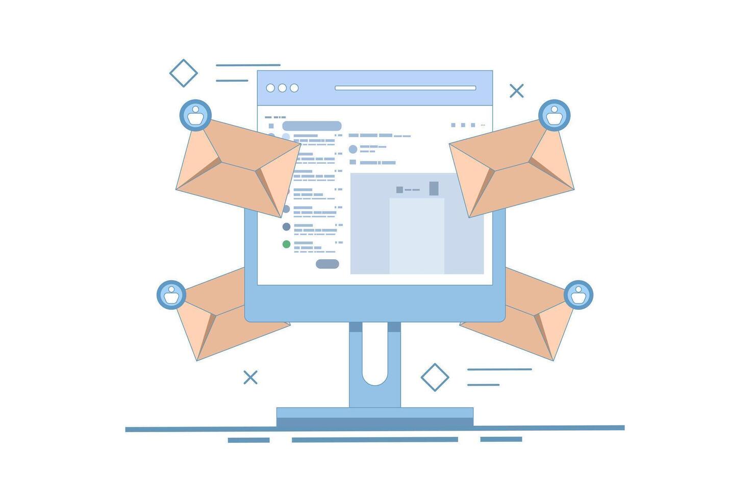 Email marketing concept, Send Email, Send email message, Contact us page on website, Contact us online form, Email communication for business. flat cartoon illustration on background. vector