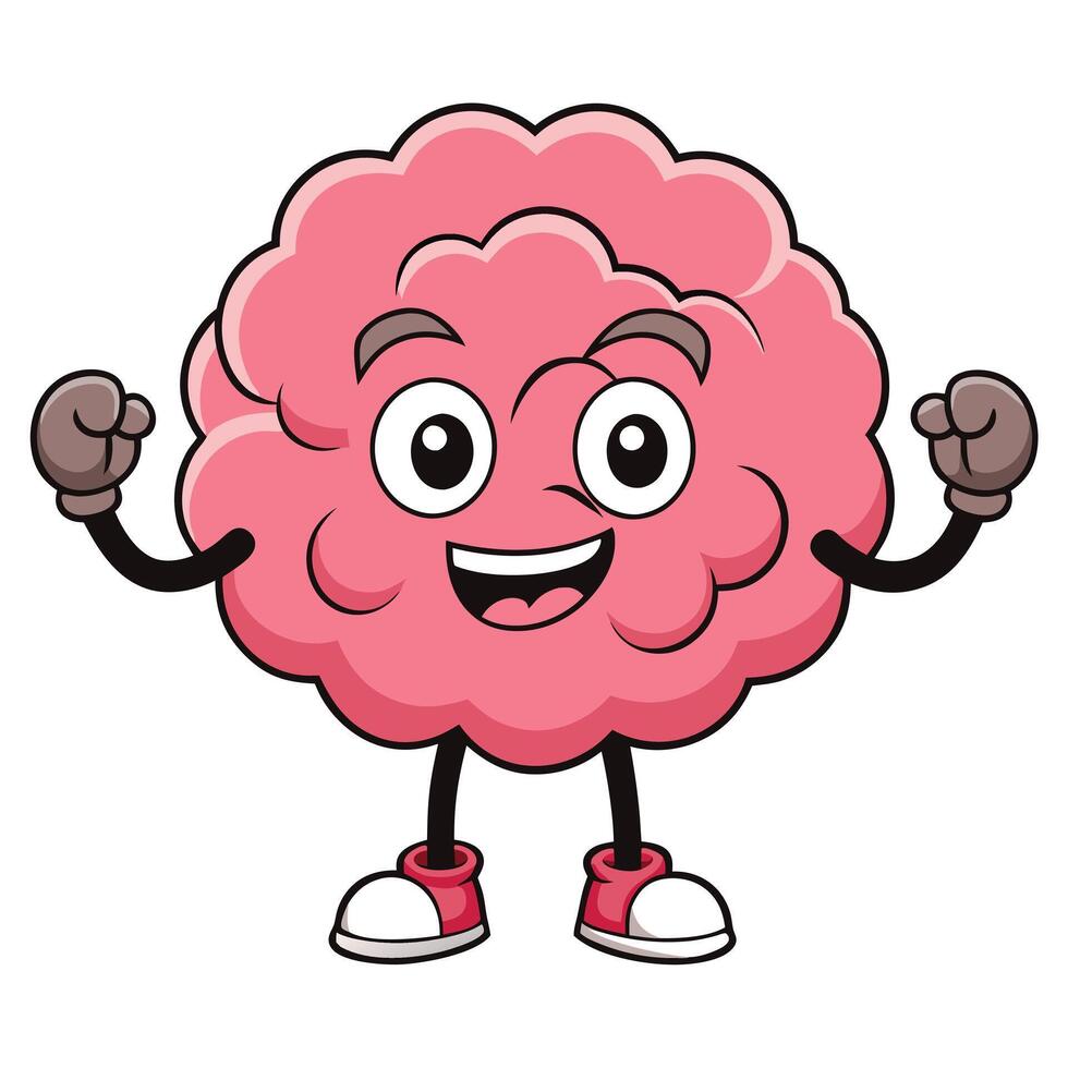 A cartoon brain character with arms up and a smile vector