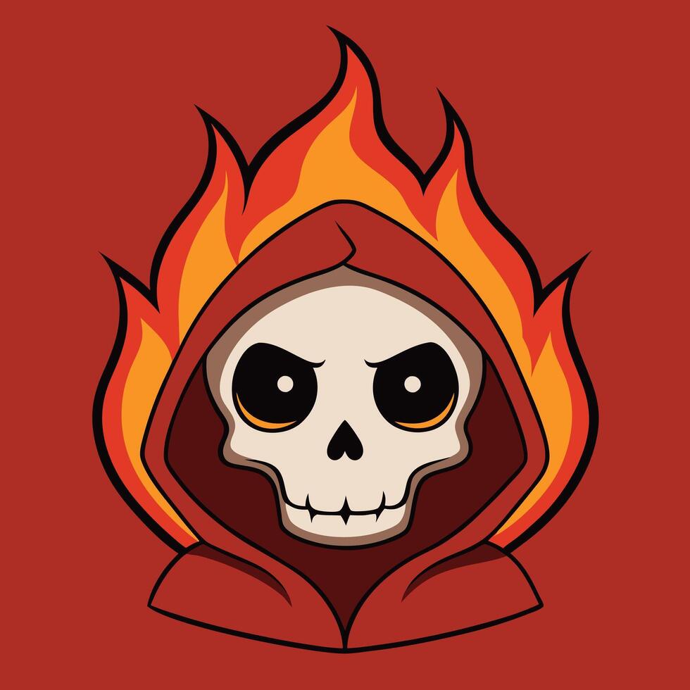 A cartoon skull with a red hood on fire vector