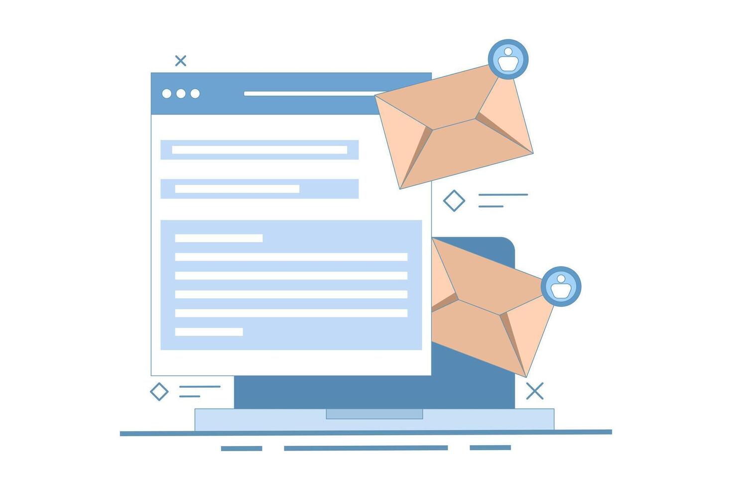 Email marketing concept, Send Email, Send email message, Contact us page on website, Contact us online form, Email communication for business. flat design illustration on background. vector