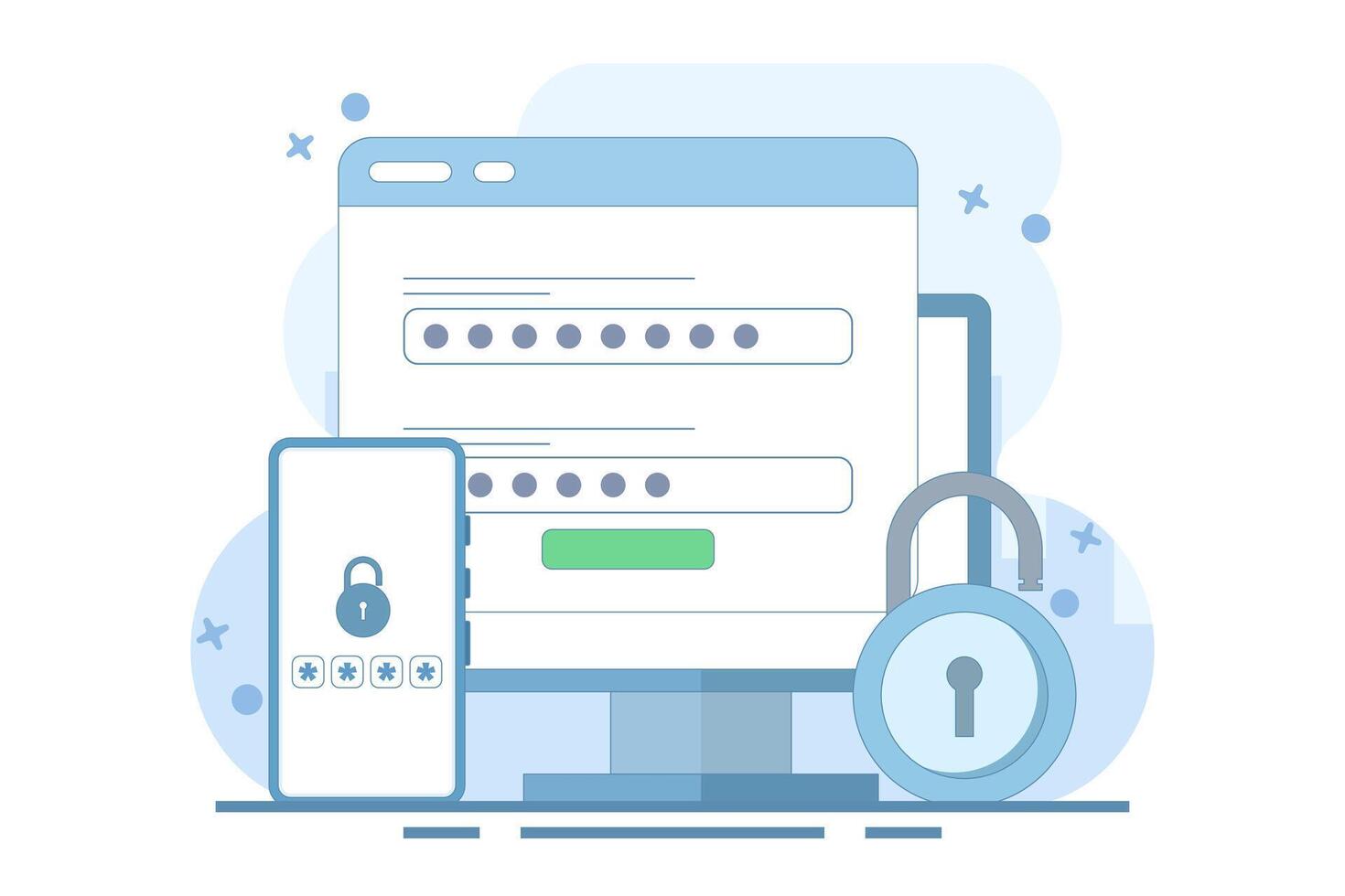 Two-step verification concept to protect personal data. User authorization, login authentication and information protection. Flat Cartoon Illustration, icon. Stylish design. vector