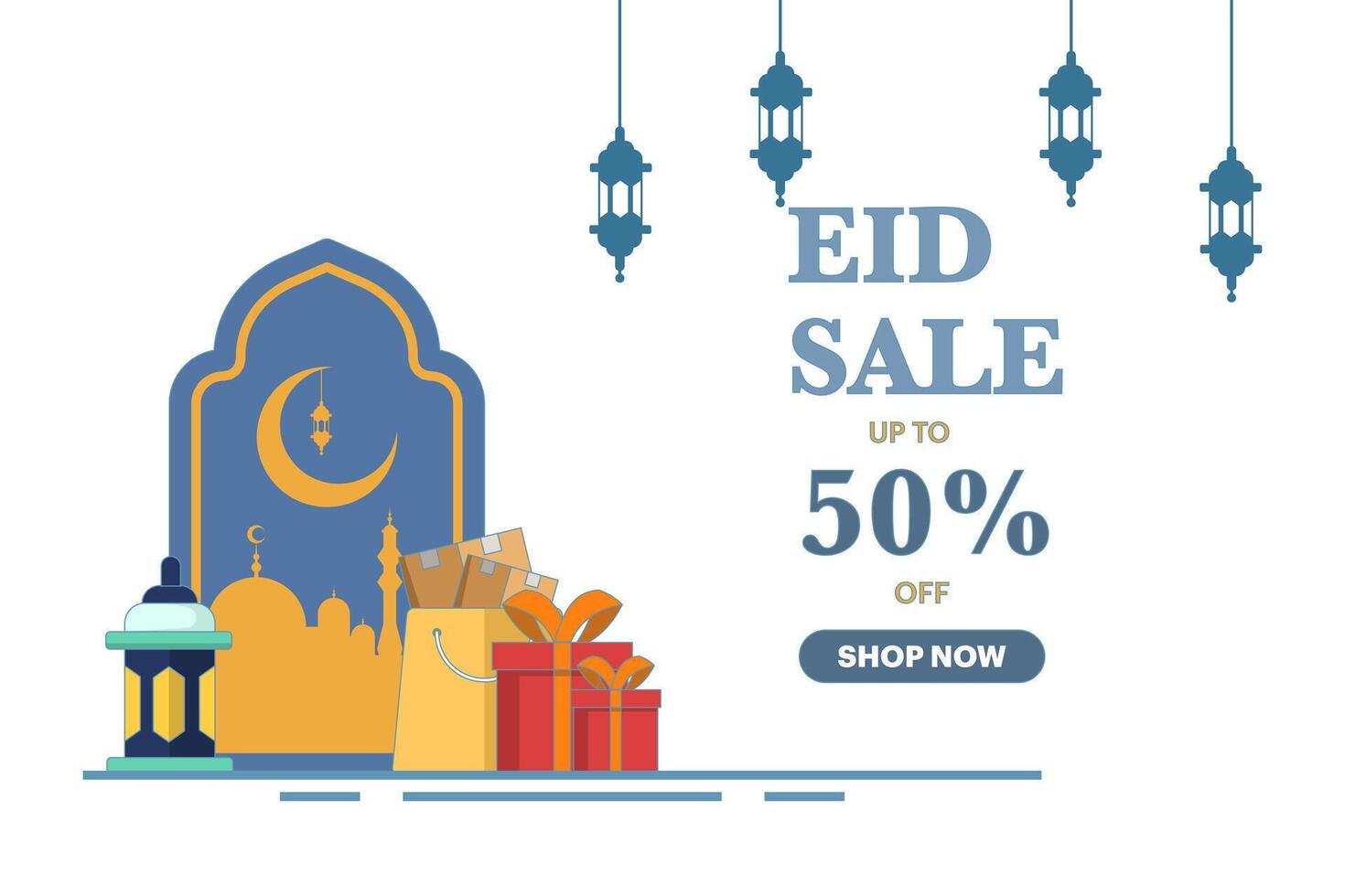 Eid Mubarak Special Discount Social Media Post Template. Eid Sale. Eid Mubarak Sale Social Media Post. Eid Mubarak Celebration, Massive Sale, Massive Sale, Discount, Flat design illustration. vector
