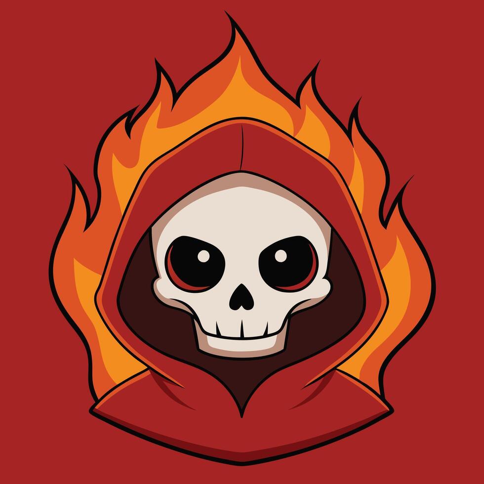 A cartoon skull with a red hood on fire vector