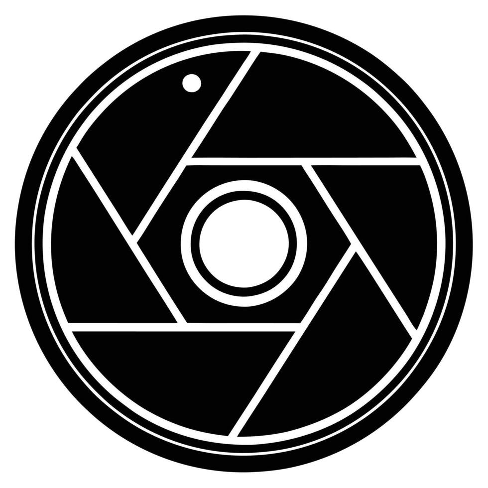 A black and white logo of a camera lens vector