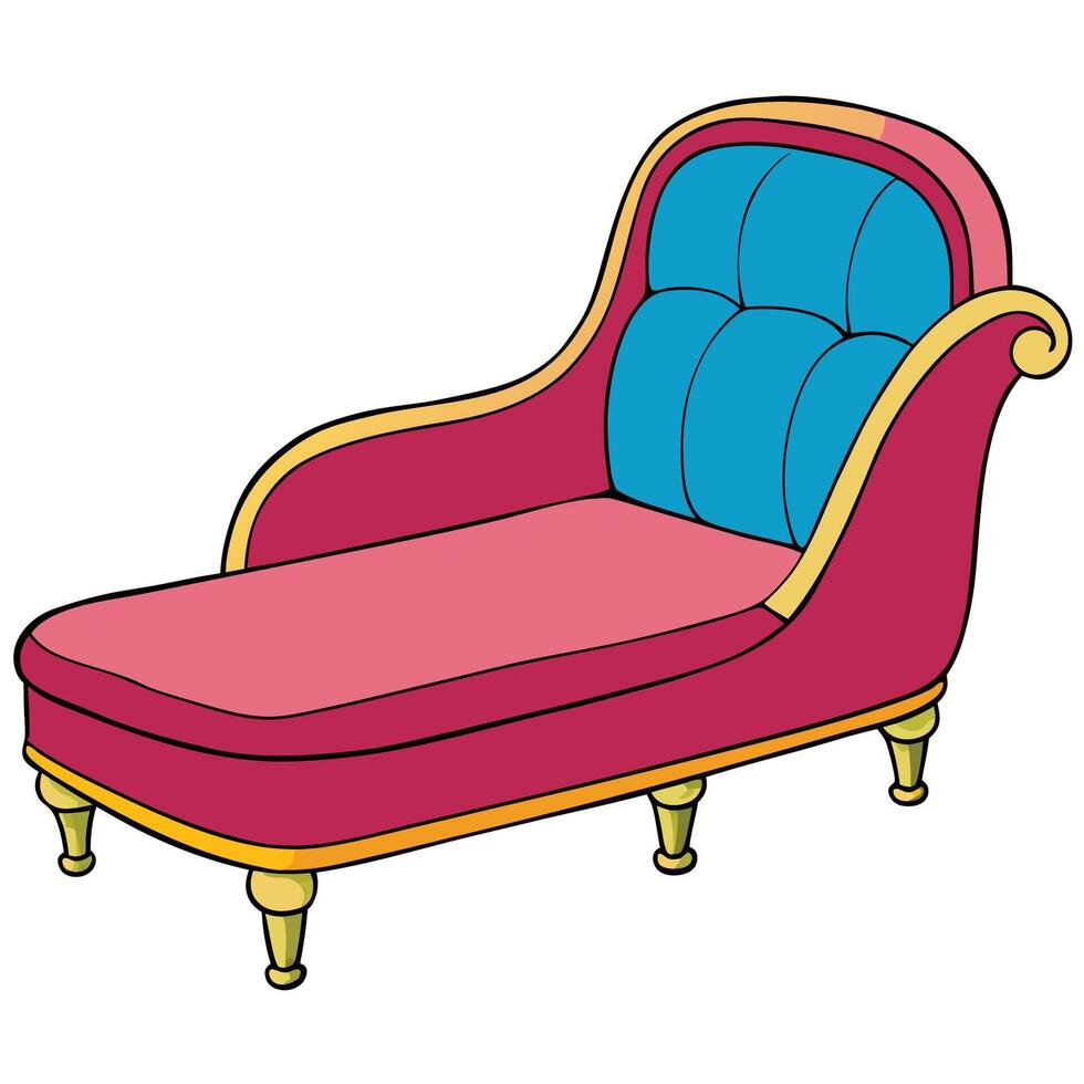 A cartoon chaise lounge with blue and pink cushions vector