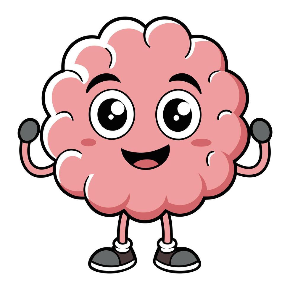 Cartoon brain character with arms up and legs crossed vector