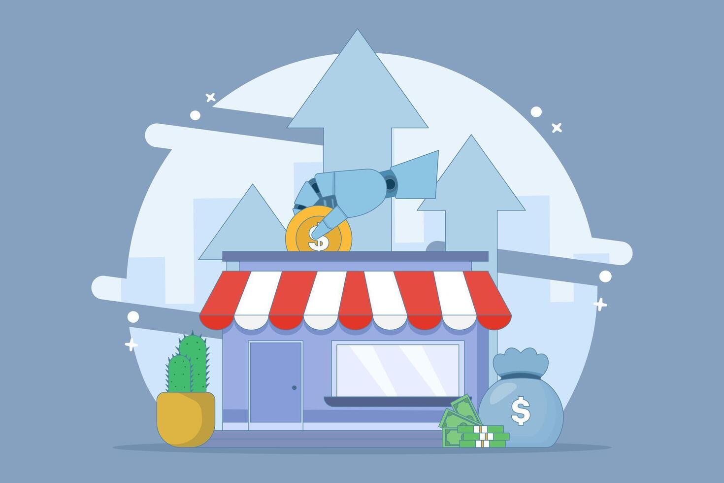 concept of supporting small and medium enterprises. investment or funding to improve and develop local businesses to continue to grow. investors invest money into shops. cartoon illustration. vector