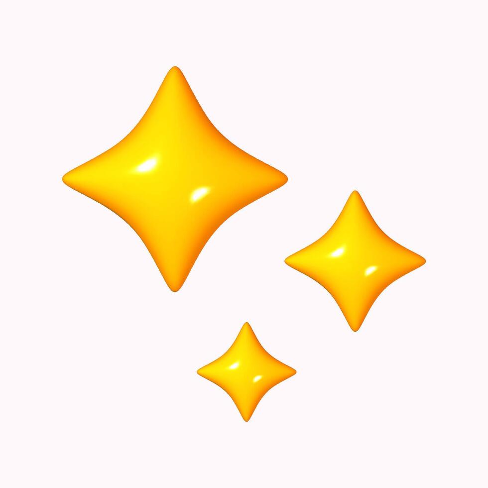 Yellow star icon 3D cartoon style, isolated on a white background. Design illustration of a plastic, volumetric star. vector