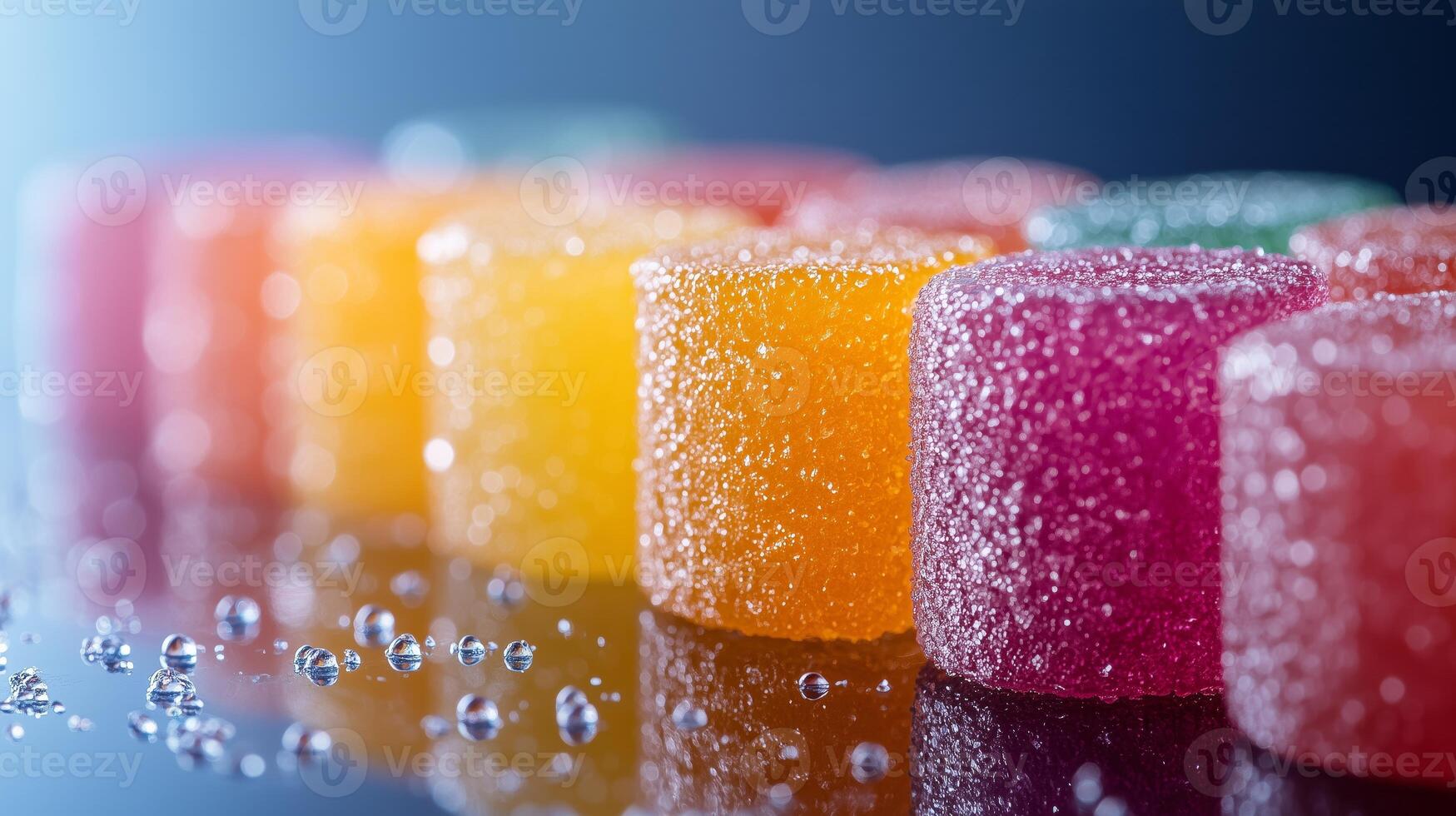 A row of colorful gummy bears on a table photo