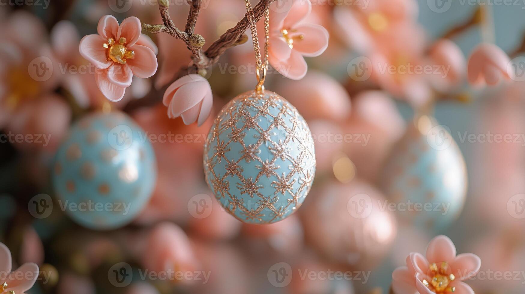 A creative Easter tree decorated with hanging eggs and bunny ornaments photo