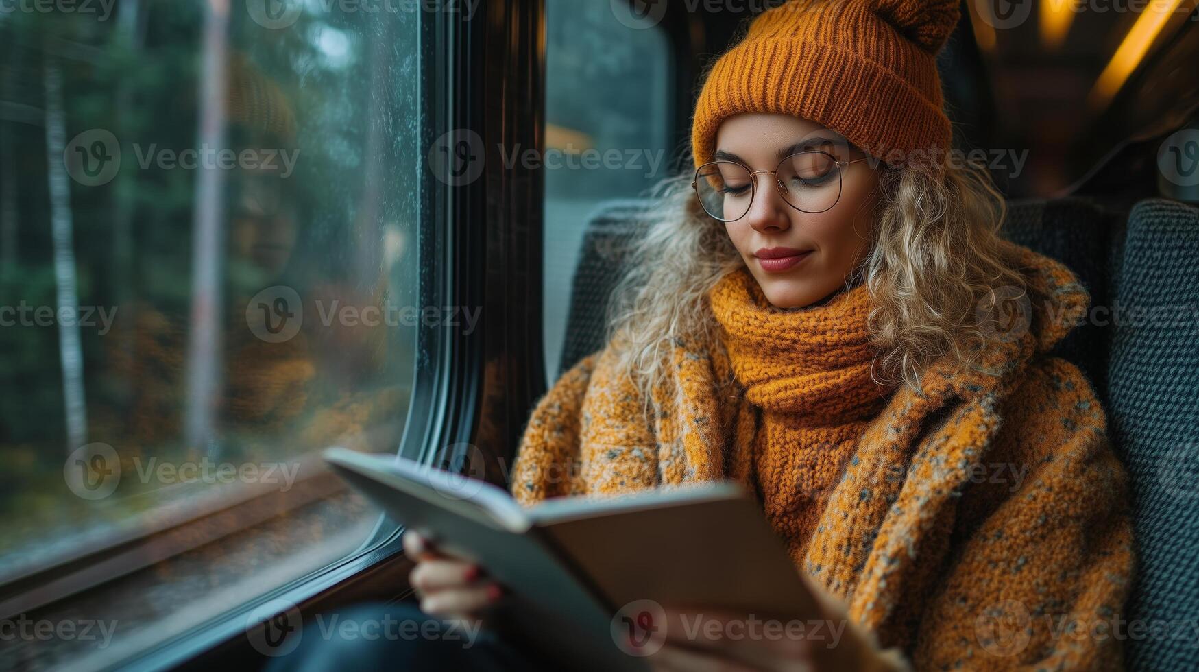 A professional enjoying a coffee on a train while reviewing their itinerary photo