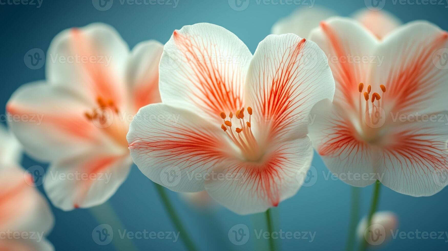 Three white and red flowers are in a group photo