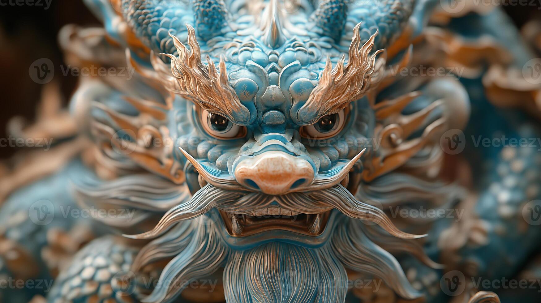 A blue dragon statue with a long beard photo