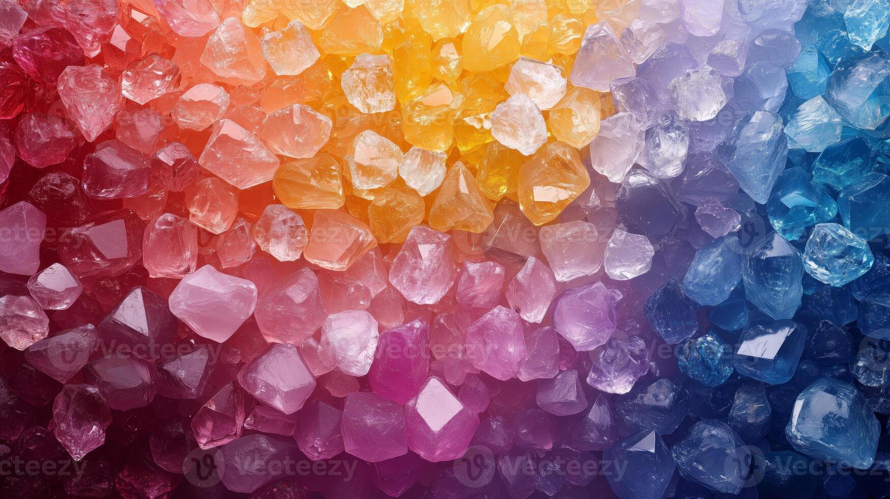 A rainbow colored background with many different colored crystals photo