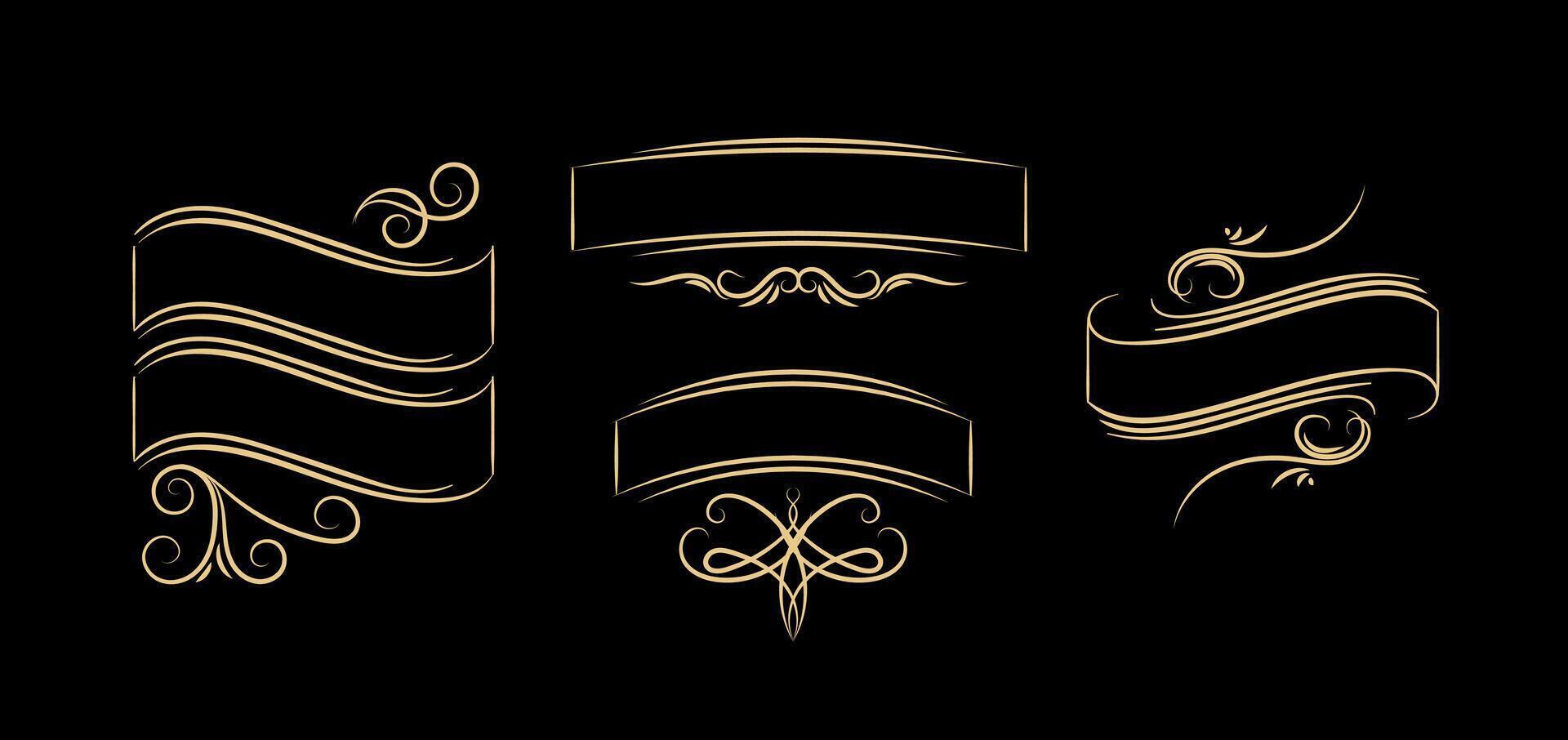 retro ornaments art on gold colour vector