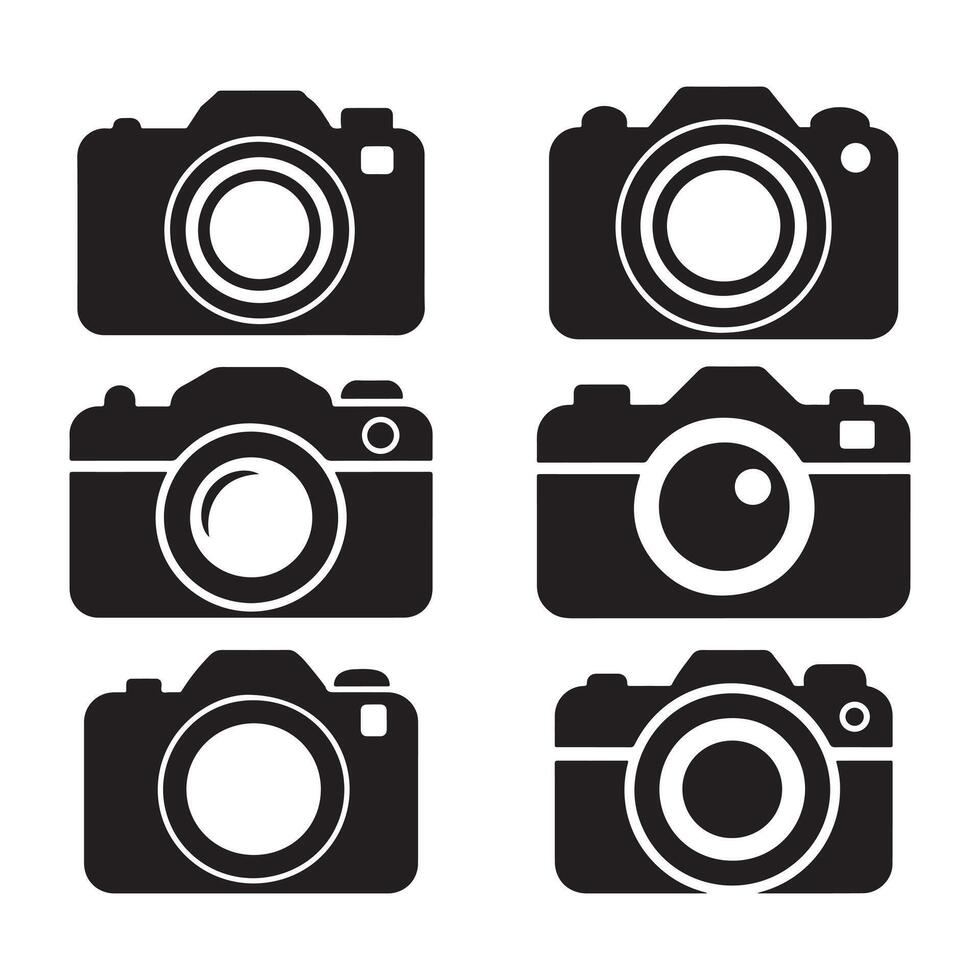Simple Black and White Camera Icons Set. illustration vector