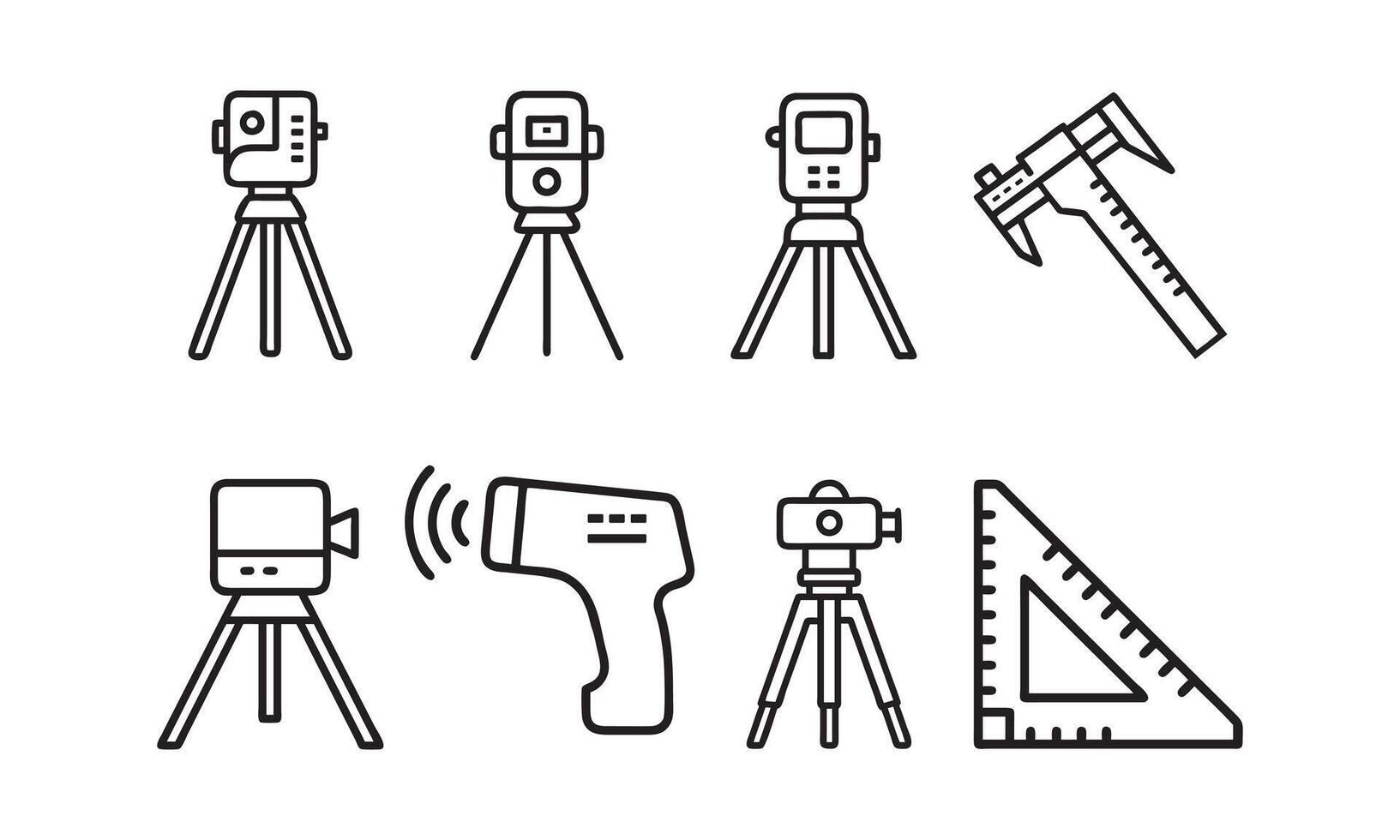 Collection of Surveying, Measurement, and Temperature Tools, laser level, gps, theodolite, icons, illustration vector