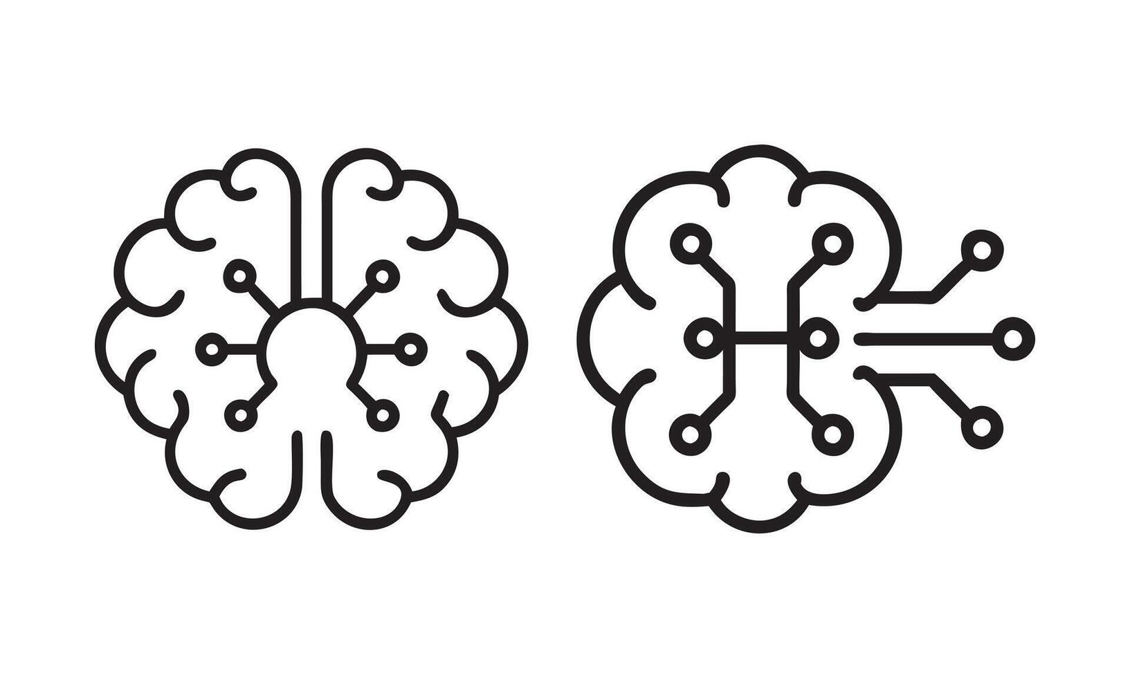 Brain and Circuitry Symbiosis of Human and Artificial Intelligence, icons logos, illustration vector