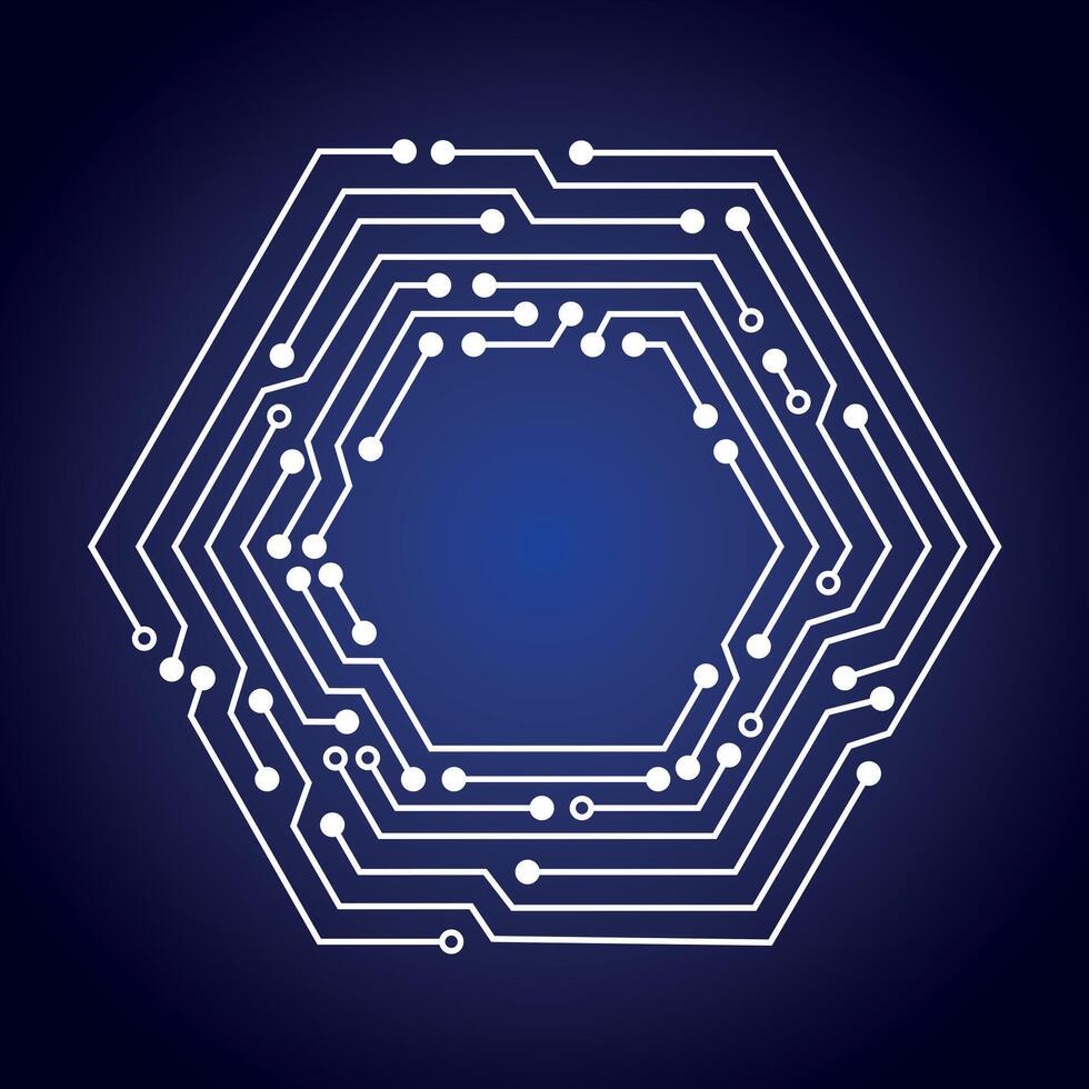 Futuristic Blue Tech Core. High-Tech Digital Interface with a Cyber-Inspired Circuit Board vector