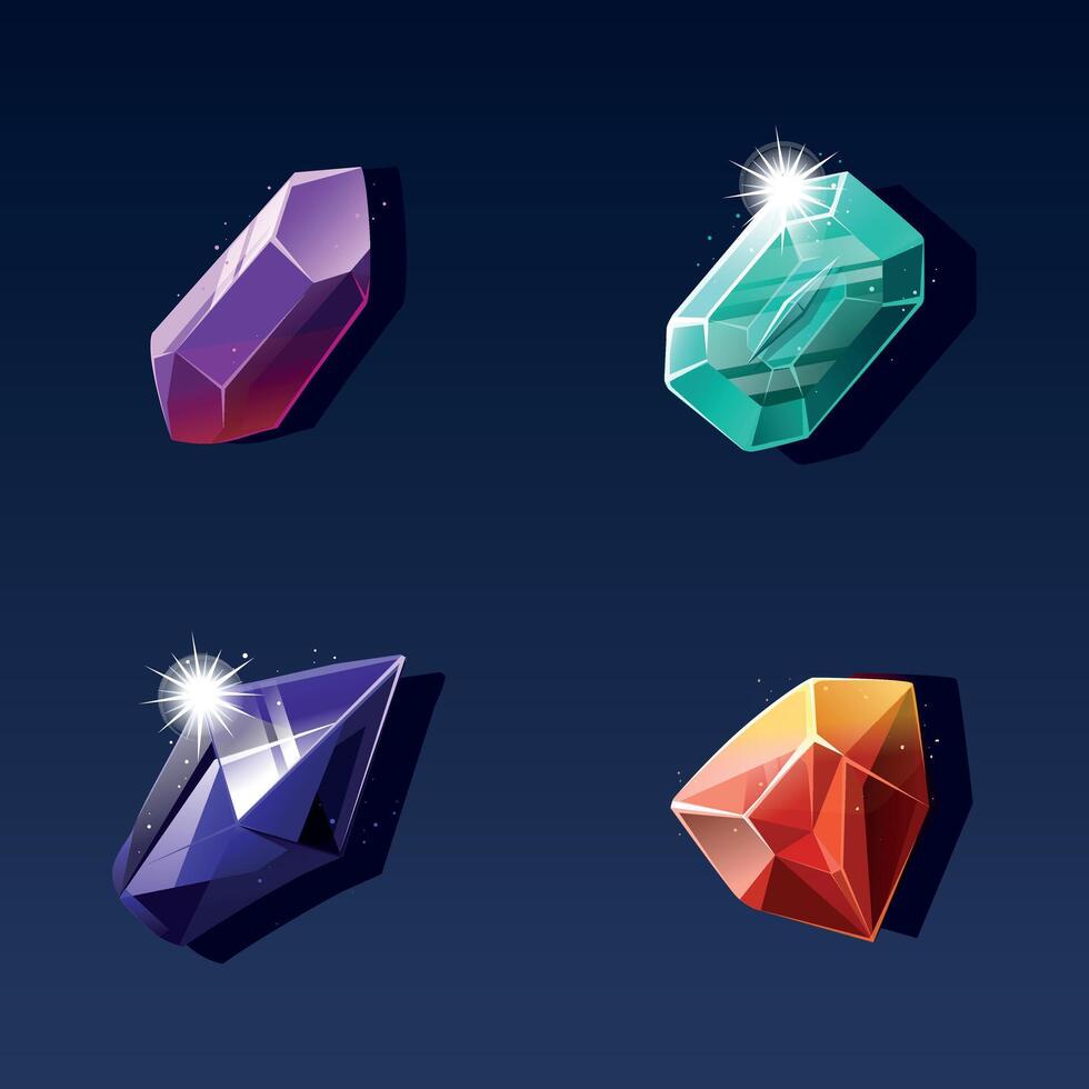 Shiny Colored Gems Set. Collection of Precious Crystals in Various Colors vector
