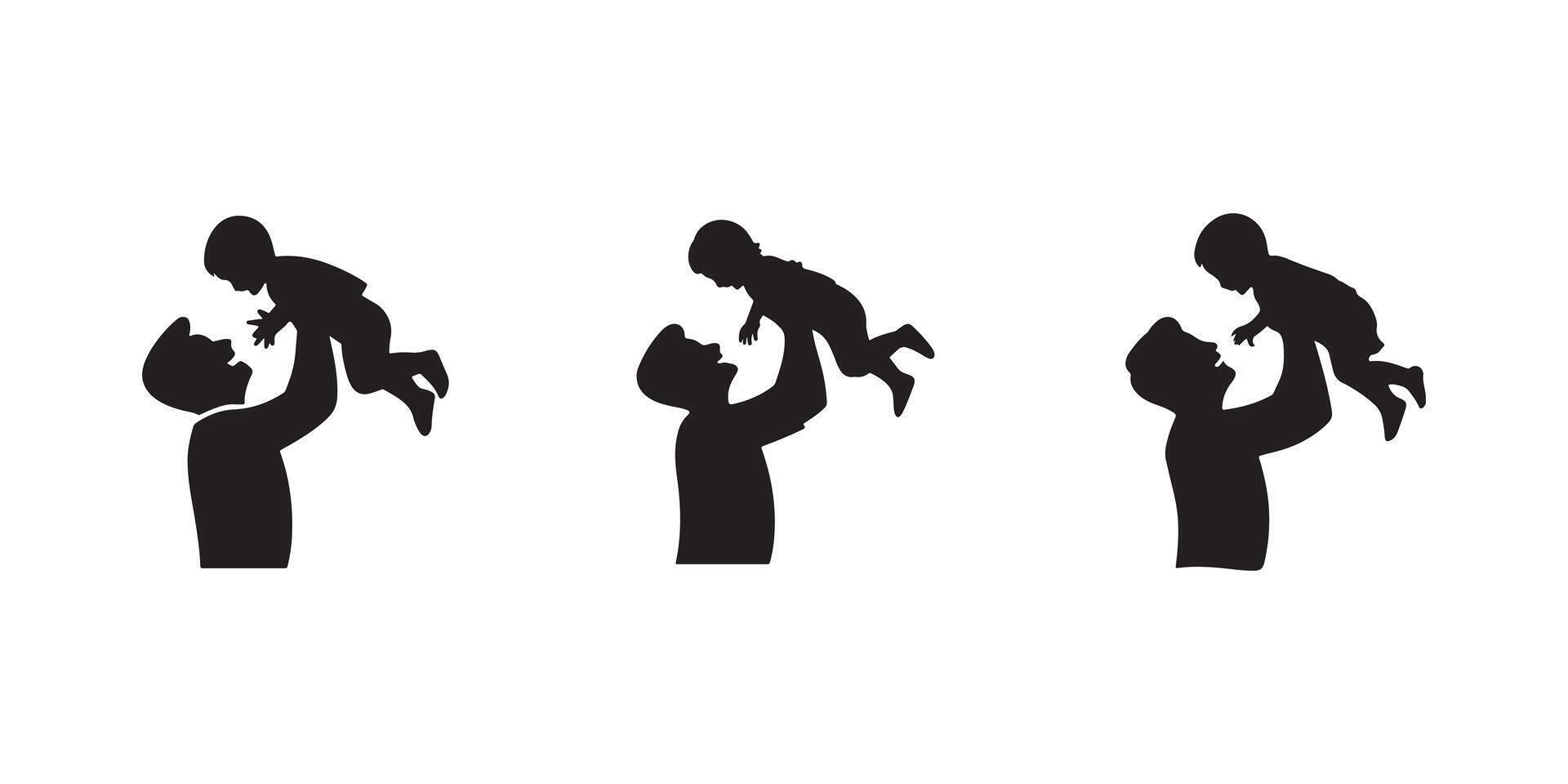 Fathers and Children Silhouettes Displaying Joyful Connection. vector