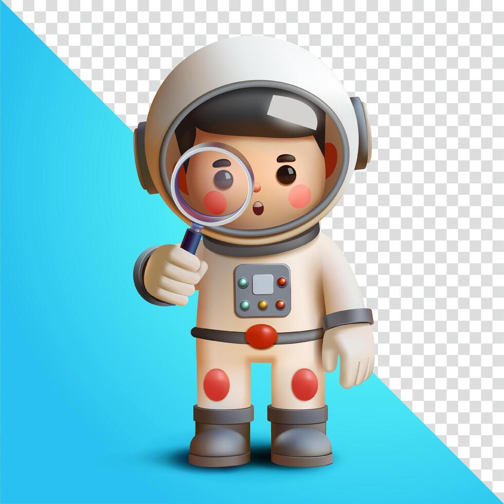 Astronaut looking with magnifying glass, 3d. Suitable for education, searching and design elements vector