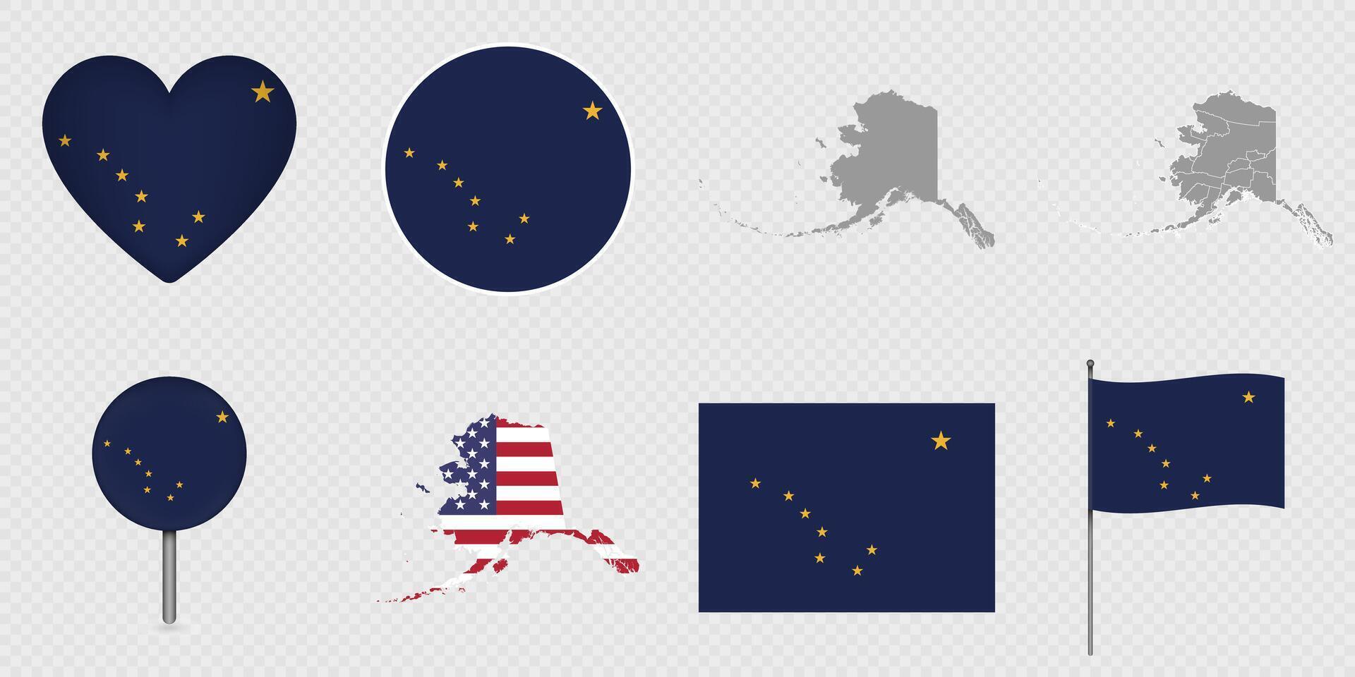 Alaska State Flags and Maps Icon Pack. vector