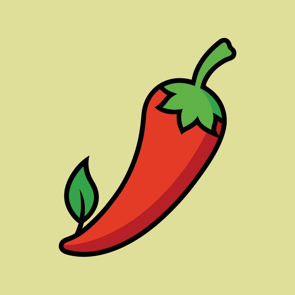 A vibrant red chili pepper with a green stem and leaf illustration design vector