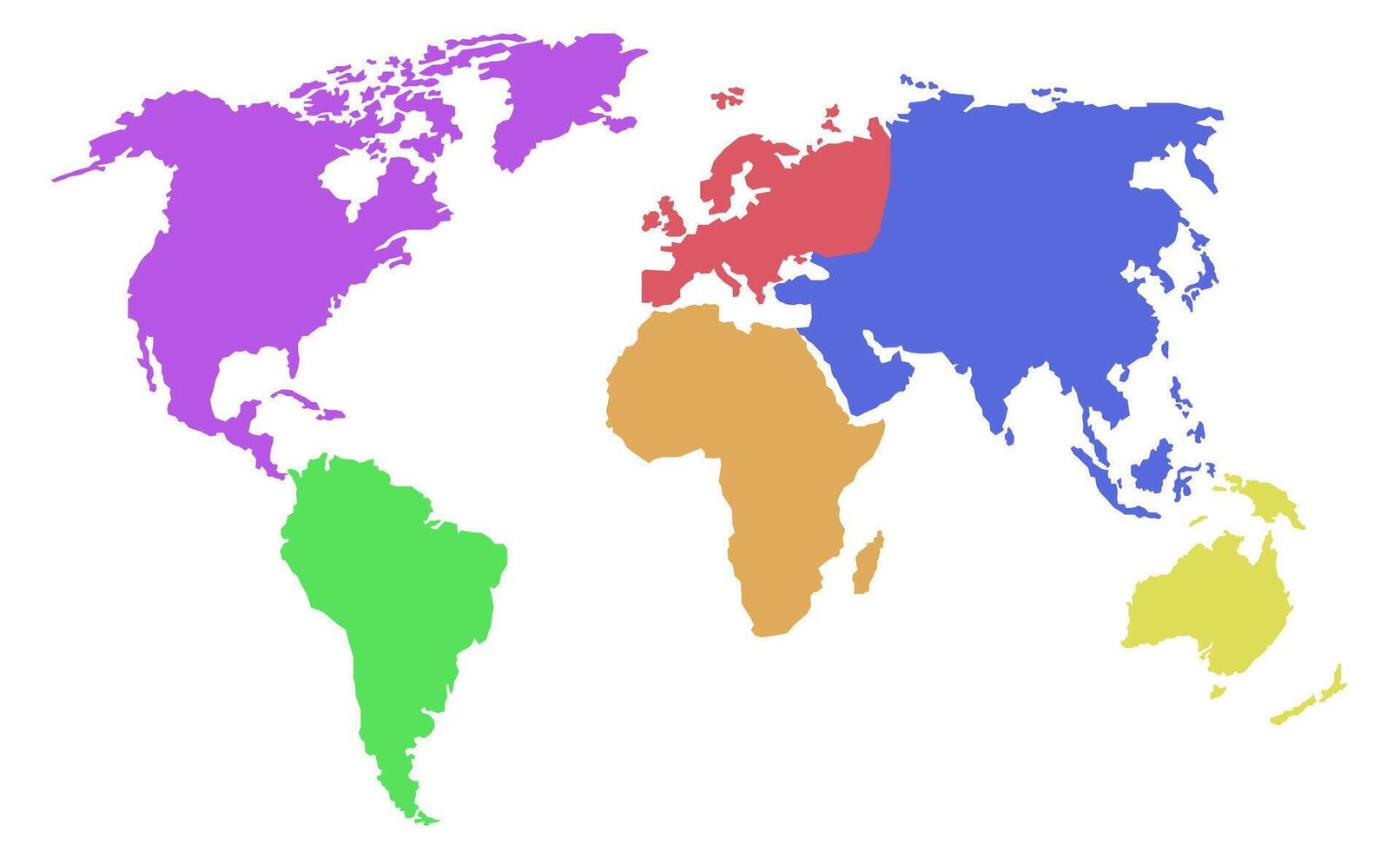 World map isolated on white background. Flat Earth, world map template. Each part of the world is painted in a separate color. vector