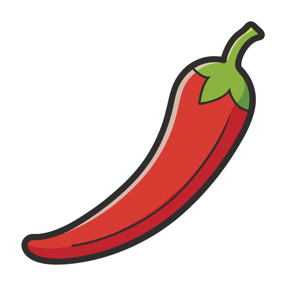 A vibrant red chili pepper illustration with a green stem a spicy food ingredient vector