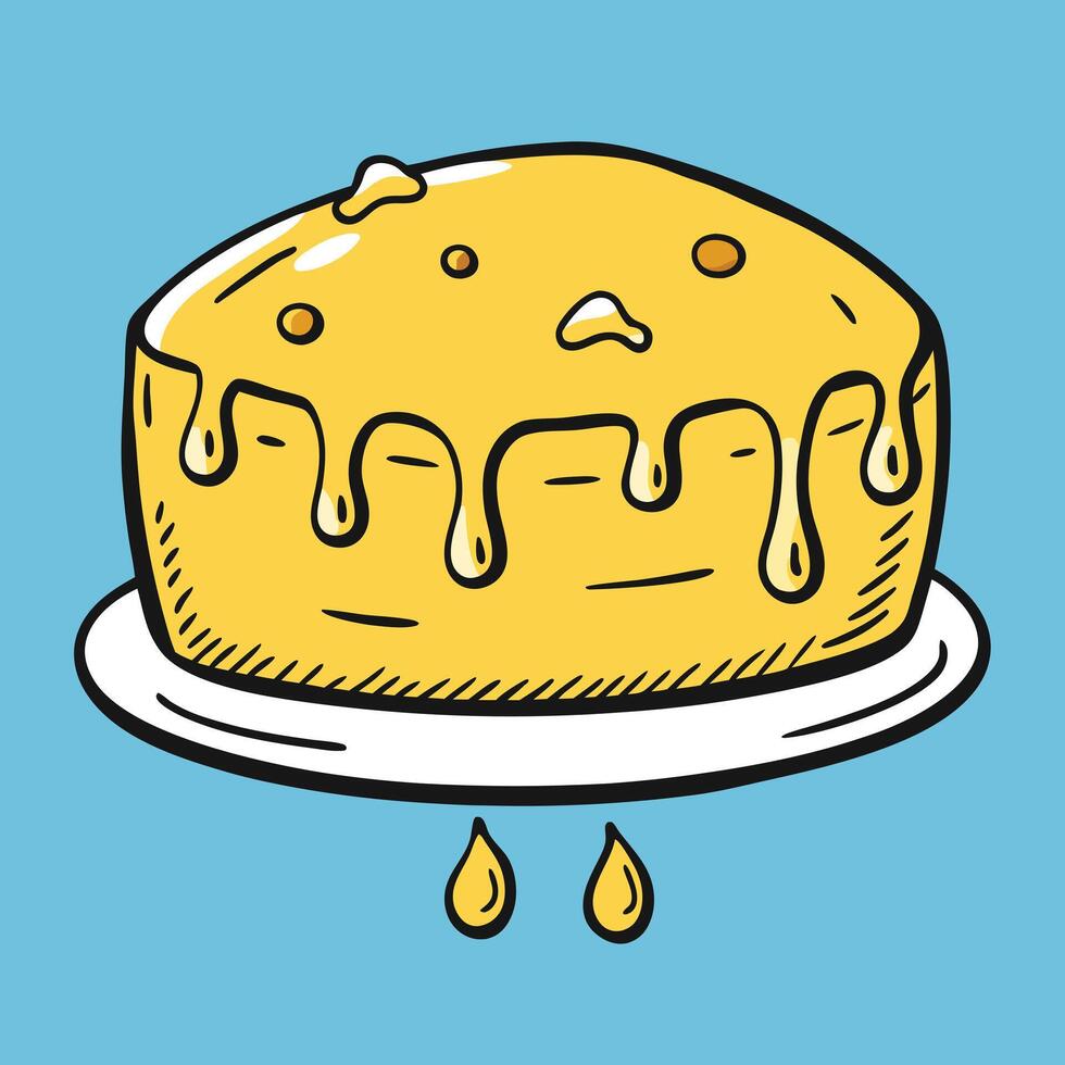 Delicious Honey Cake with Dripping Glaze on a Plate vector