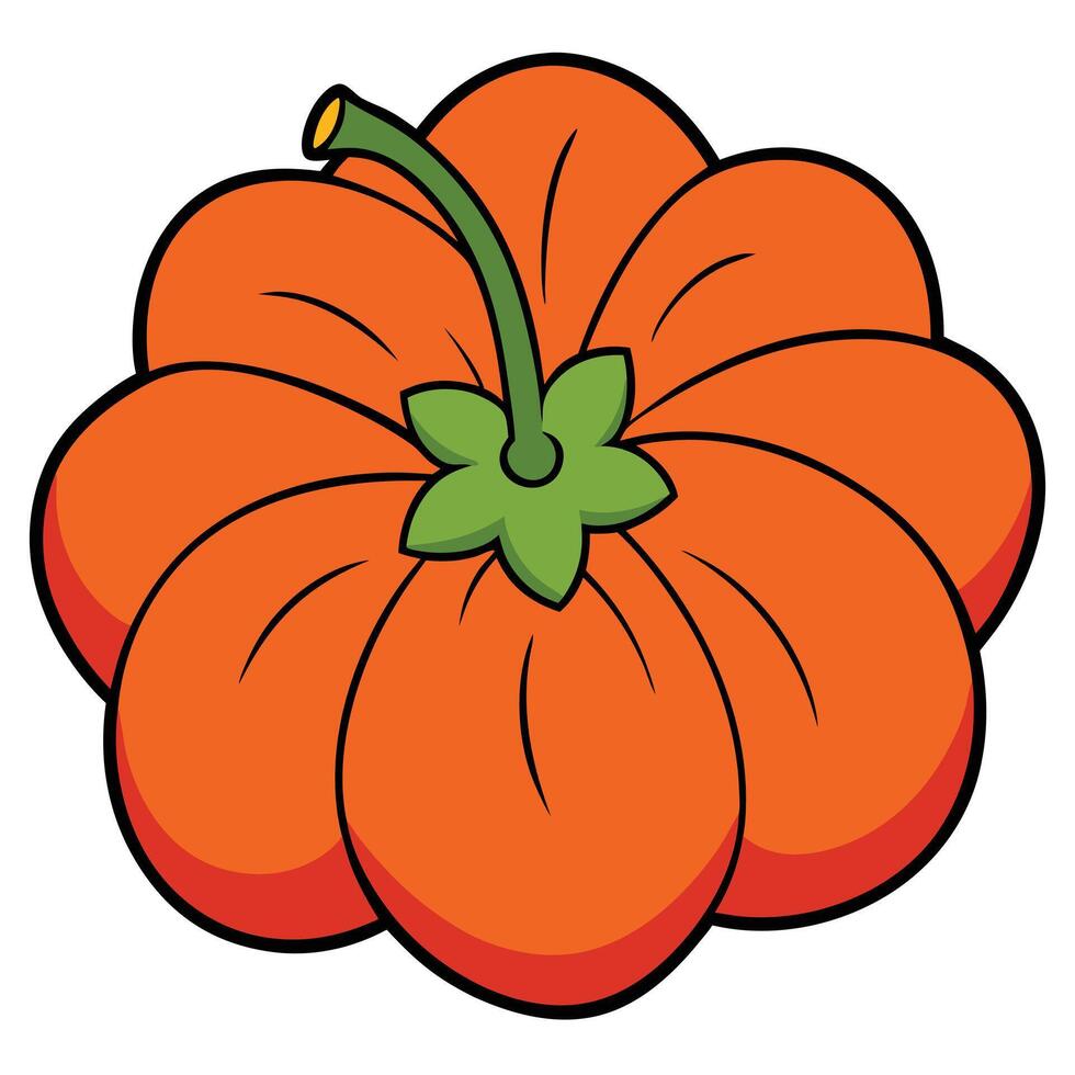 A Cartoon Illustration of a Vibrant Orange Pumpkin with Defined Segments and a Green Stem vector