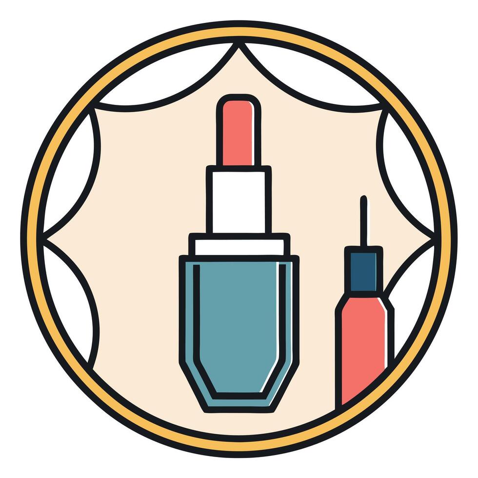 Elegant Makeup Set in Decorative Frame Artistic Illustration of Lipstick and Nail Polish vector