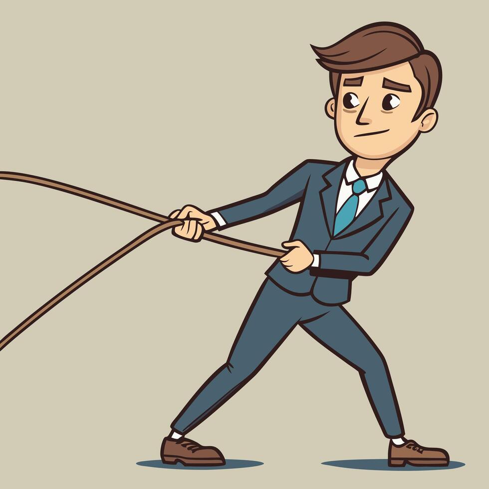 Businessman Pulling a Rope in a Tug of War Illustration Showing Effort and Determination vector