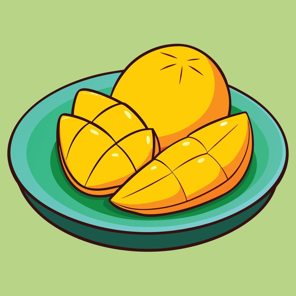 A plate with mangoes on it vector