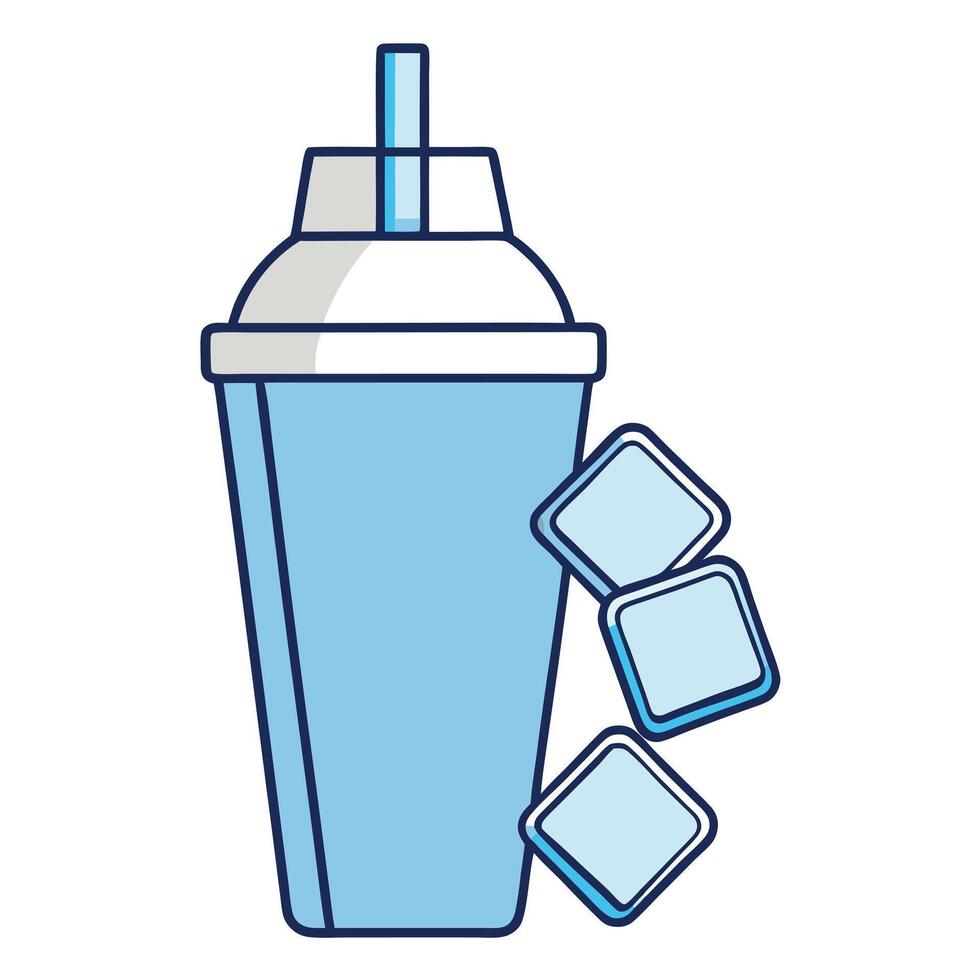 Refreshing Iced Drink in a Plastic Cup with Straw and Ice Cubes vector