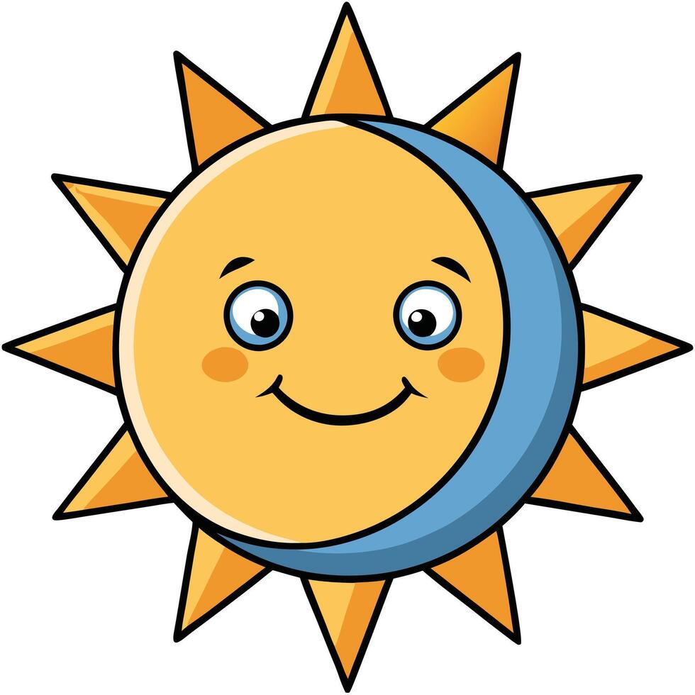 A Happy Cartoon Sun with a Crescent Moon Shape Smiling Brightly vector