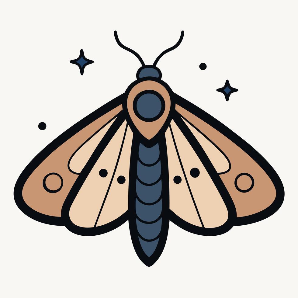 A Charming Illustration of a Beige Moth with Dark Blue Body Segments and Tiny Stars vector