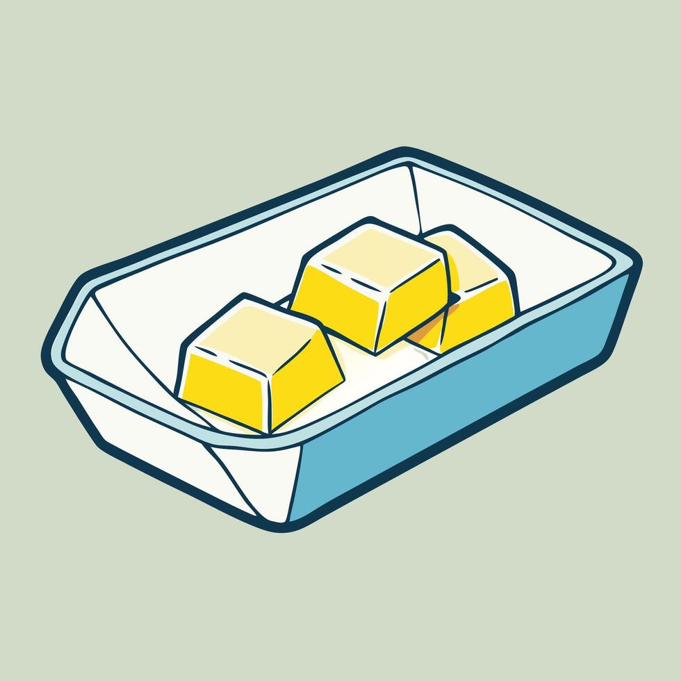 Three Cubes of Butter in a Small Cardboard Container vector
