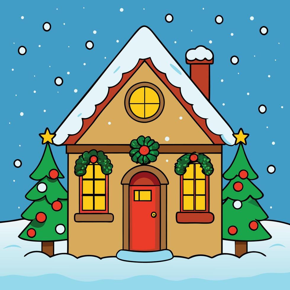 A charming Christmas house nestled in a snowy landscape vector