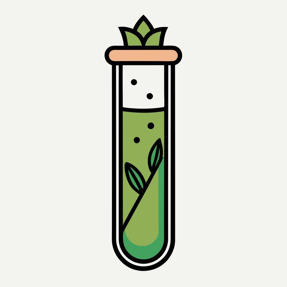 A Test Tube of Green Liquid with Plants and Bubbles A Botanical Experiment in a Lab vector