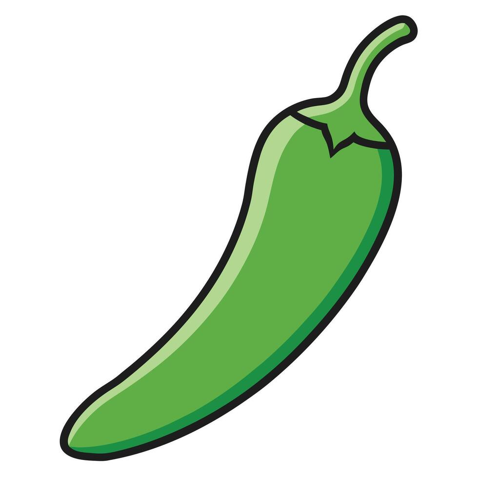 A vibrant green pepper illustration showcasing its curved shape and pointed tip vector