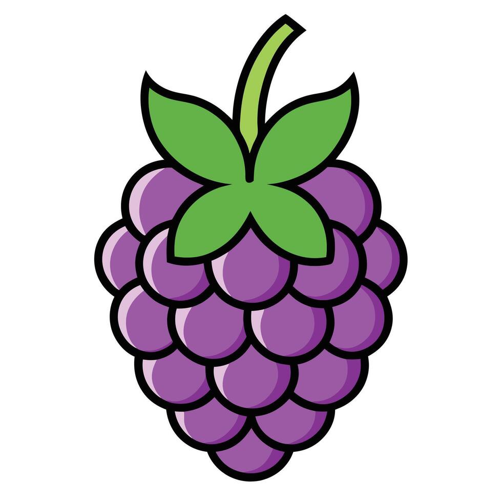 A Delightful Illustration of a Single Ripe Blackberry with Green Leaves vector