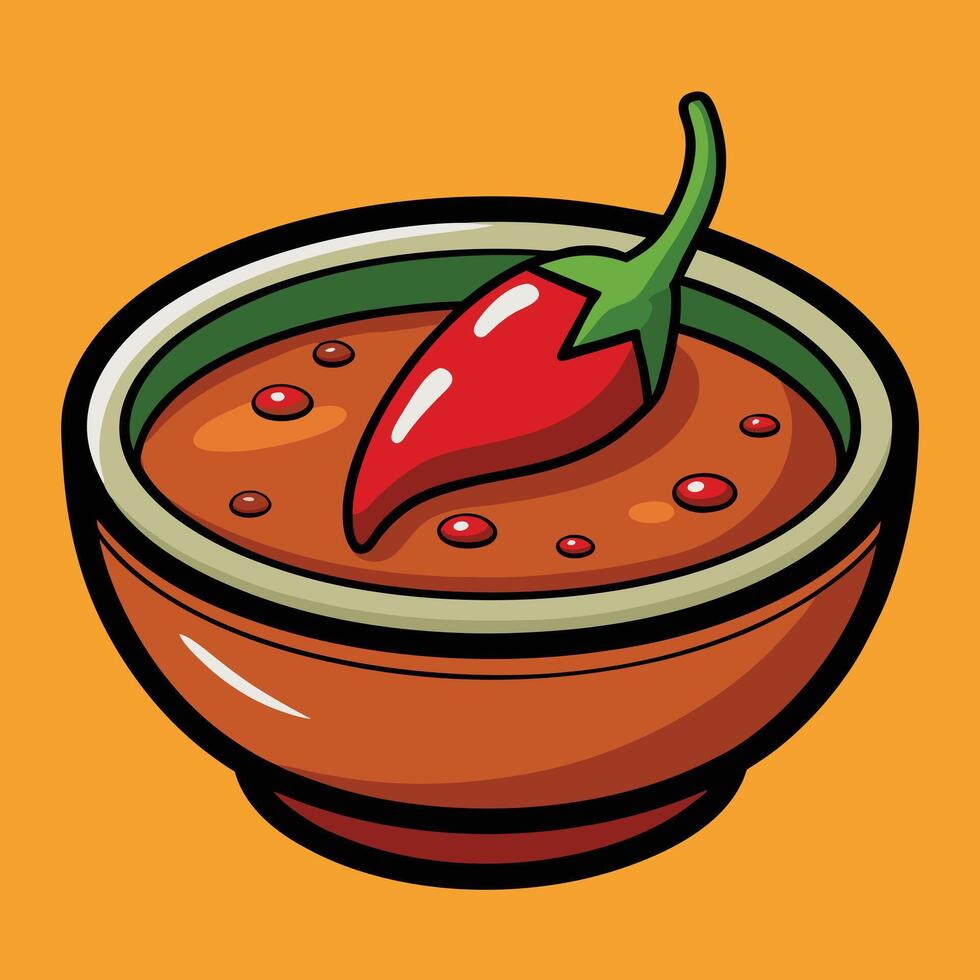 Spicy Chili Pepper in a Bowl of Savory Stew A Delicious and Aromatic Culinary Delight vector