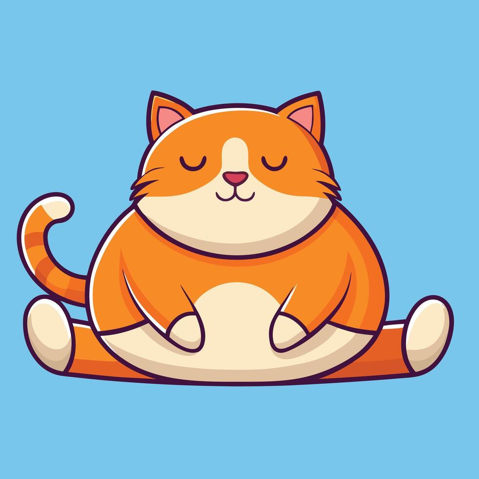Adorable Orange Cat Sitting in a Relaxed Yoga Pose Cartoon Illustration vector