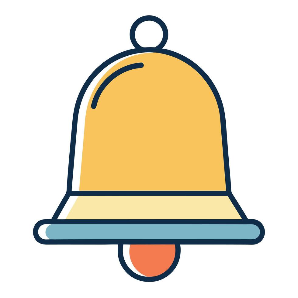 A Simple Illustration of a Yellow Bell with a Light Blue Base and an Orange Clapper vector