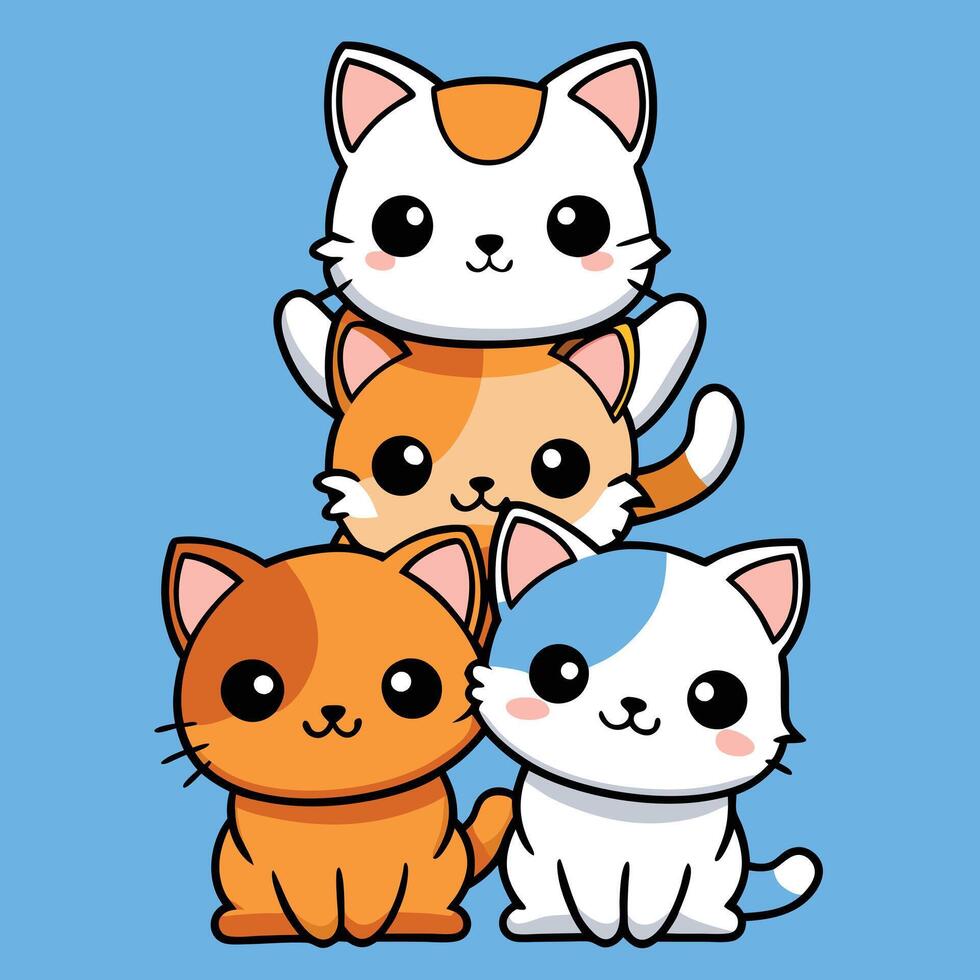 Adorable Stack of Cute Cartoon Kittens vector